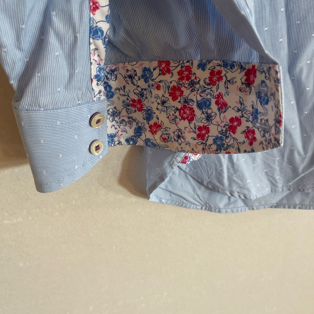 Ted Baker Endurance Blue Microstripe Dress Shirt – Floral Trim – Size 17 (34/35) - Picture 6 of 10